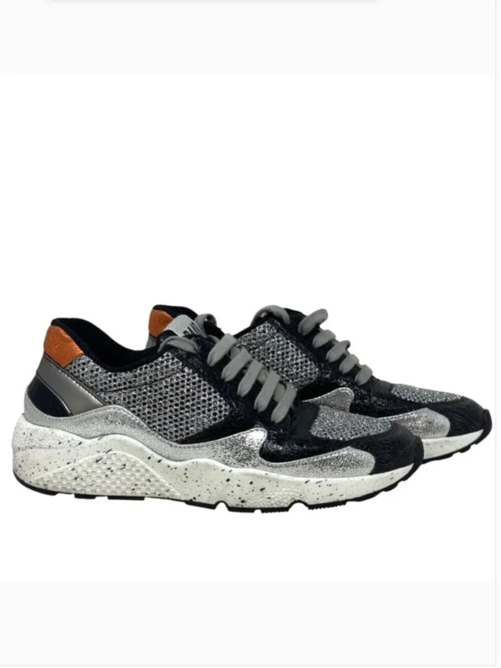 P448 Women’s Size 37 Black Silver Glitter Mesh Chunky Sneakers